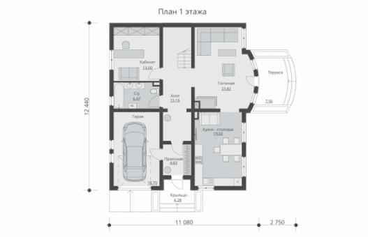 Одноэтажный дом с мансардой, гаражом и террасой