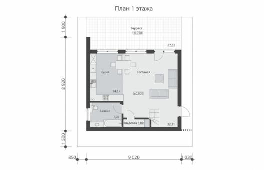 Двухэтажный дом с террасой, балконом и  тремя спальнями